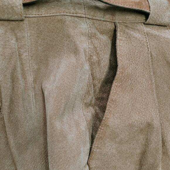 Equipt Tan Luxury Genuine Suede Leather Pleated Belted Shorts Women’s Size 9/10 - Picture 4 of 9